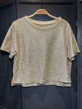 HYPR Metallic Short Sleeve Crewneck Top - Champagne